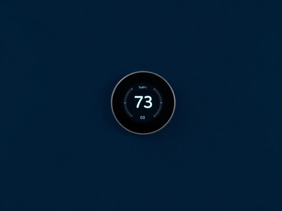 Smart thermostat glowing on a dark wall